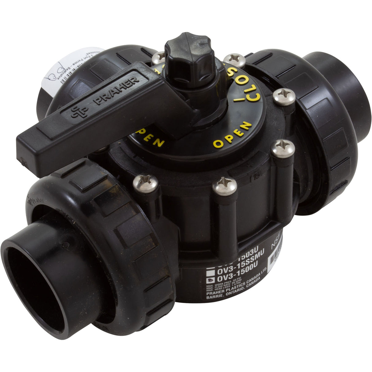 1-1/2" 3 Port Perma-Sealvalve "Unionized" : OV3-1500U - Praher - 885531001272 - PartsForSpas.com
