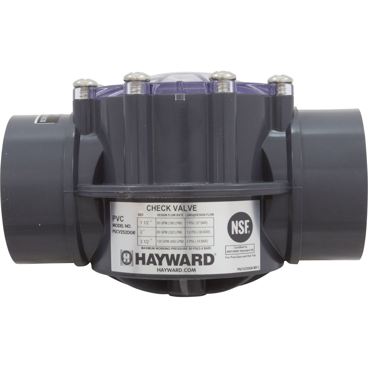 2.0" X 2.5" Pvc Check Valve : PSCV2S2DGR - Hayward - 0610377238007 - PartsForSpas.com