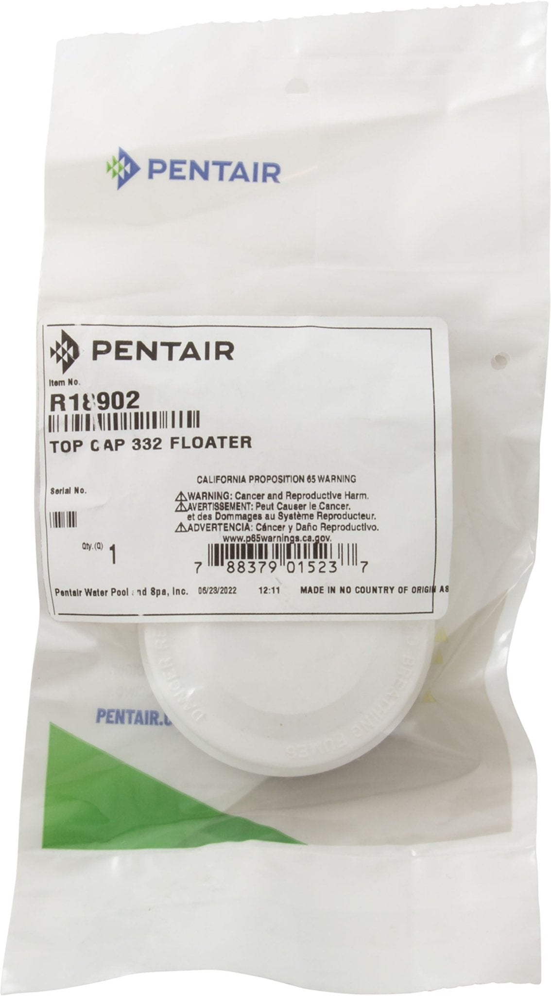Top Cap 332 Floater : R18902 - Pentair - 788379015237 - PartsForSpas.com