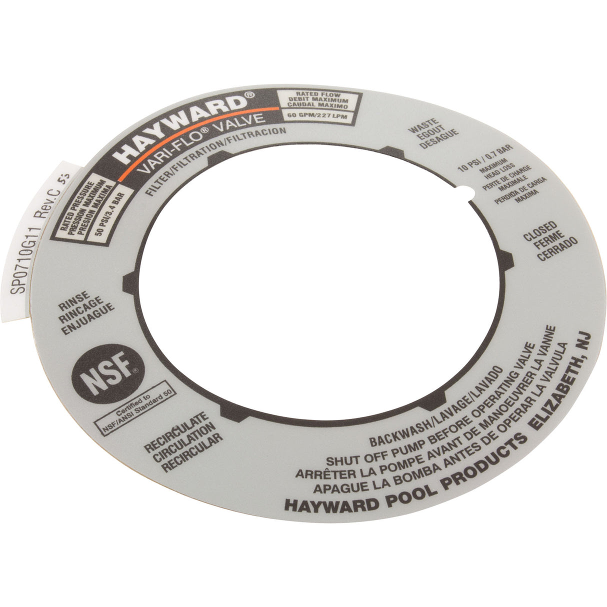 SPX0710G label plate replacement for multiport valve : SPX0710G - Hayward - 0610377034784 - PartsForSpas.com