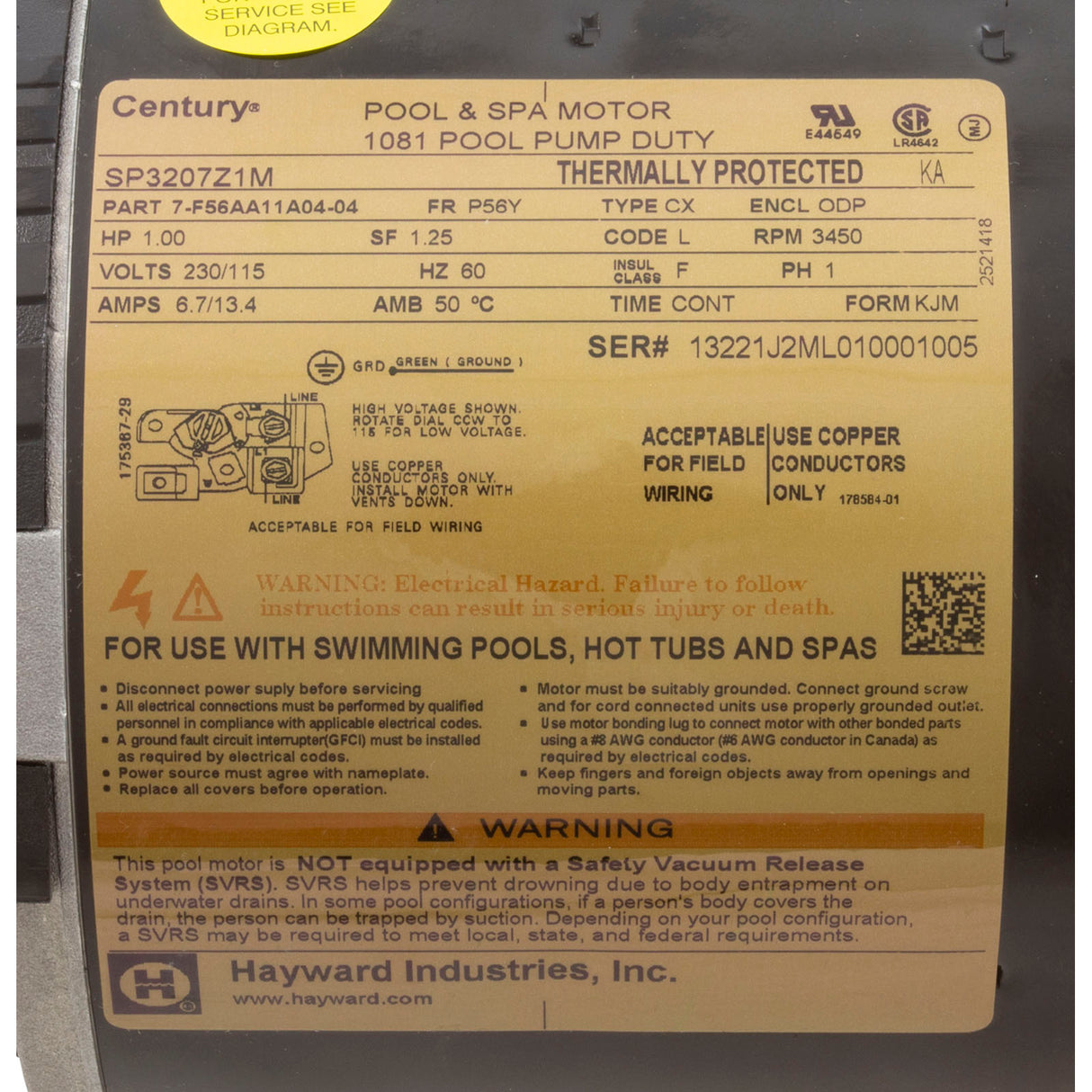 Power End-1Hp, Tristar, Maxrate : SPX3207X10Z1PE - Hayward - 0610377013420 - PartsForSpas.com