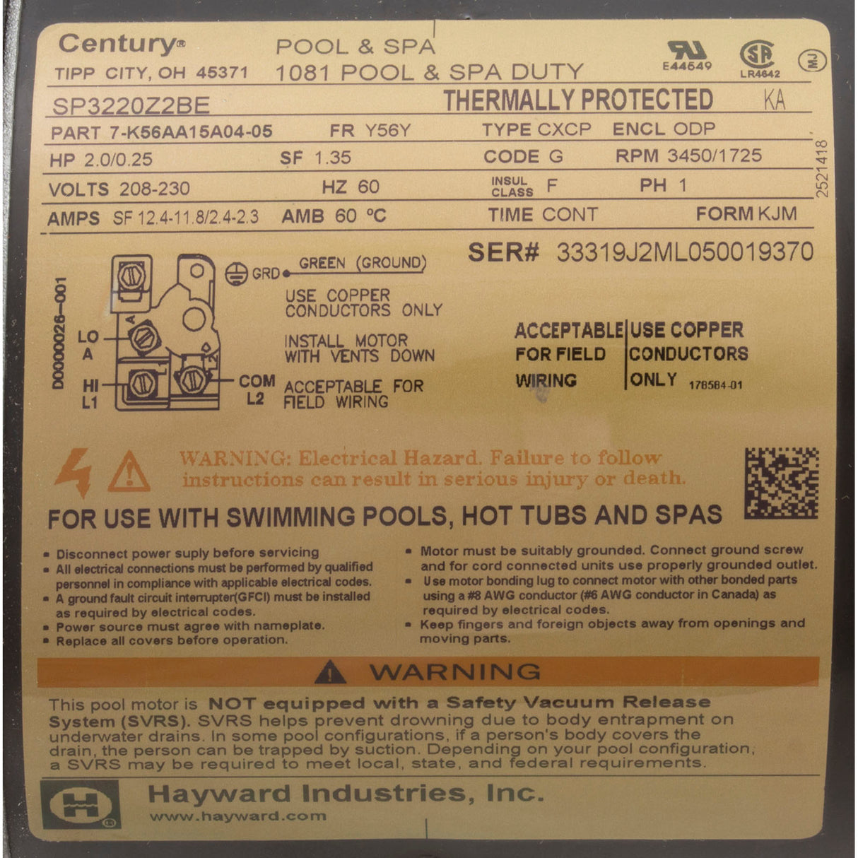 Power End-2Hp 2Sp (Mtr, Seal, Plate, Difusser) : SPX3220Z2PE