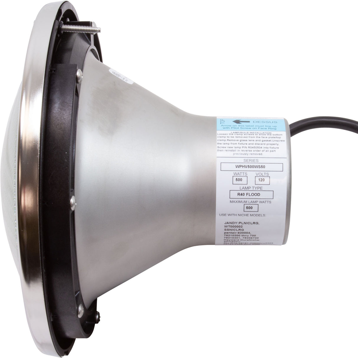 Jandy Pro Series Large White Light, 120V, 500W , Ss, 50Ft Cor : WPHV500WS50