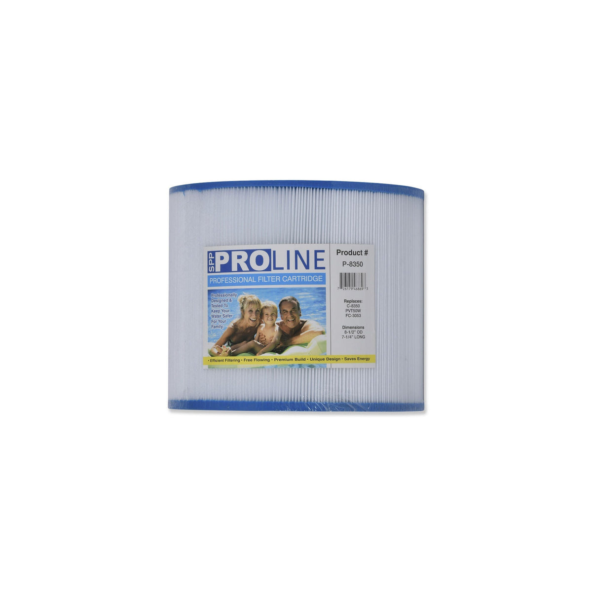 Filter Cartridge, Proline, Diameter: 8-1/2", Length: 7-1/4", Top: 1-9/10" Open, Bottom: 2-3/8" Open w/ Slots, 50 sq ft : P-8350