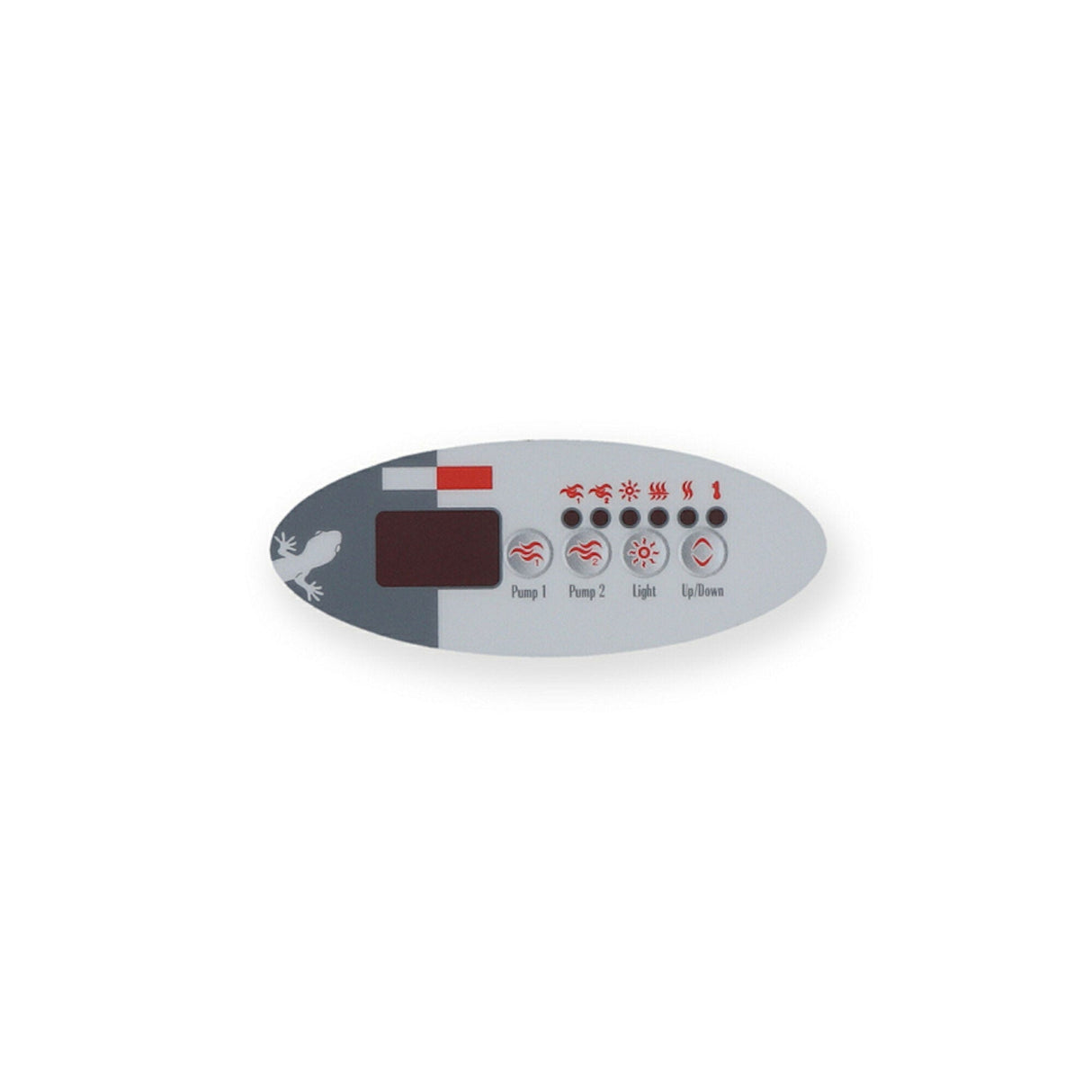 Overlay, Spaside, Gecko TSC9, Oval, 4-Button, Pump1-Pump2-Light-Temp, For 0202-007155 : 9916-100186