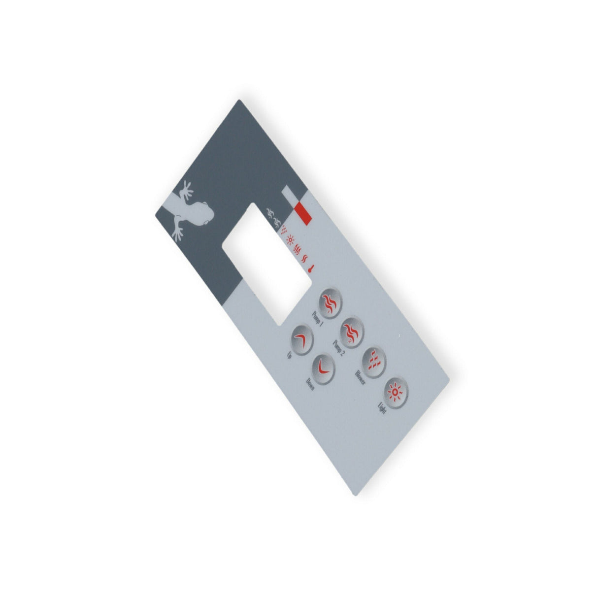 Overlay, Spaside, Gecko TSC35-GE1, 6-Button, Pump1-Pump2-Blower, For 0200-007143 : 9916-100381