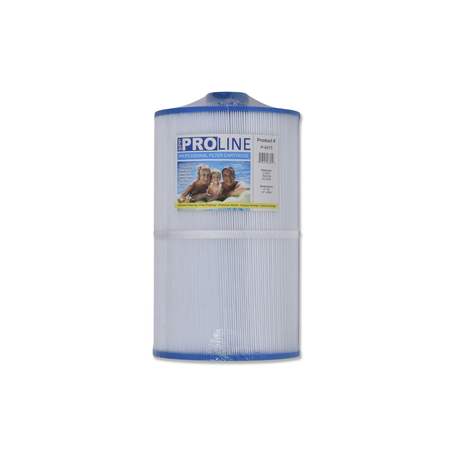 Filter Cartridge, Proline, Diameter: 8", Length: 13", 2-1/16" Open, Bottom: 2" Male Slip Fitting, 75 sq ft : P-8475