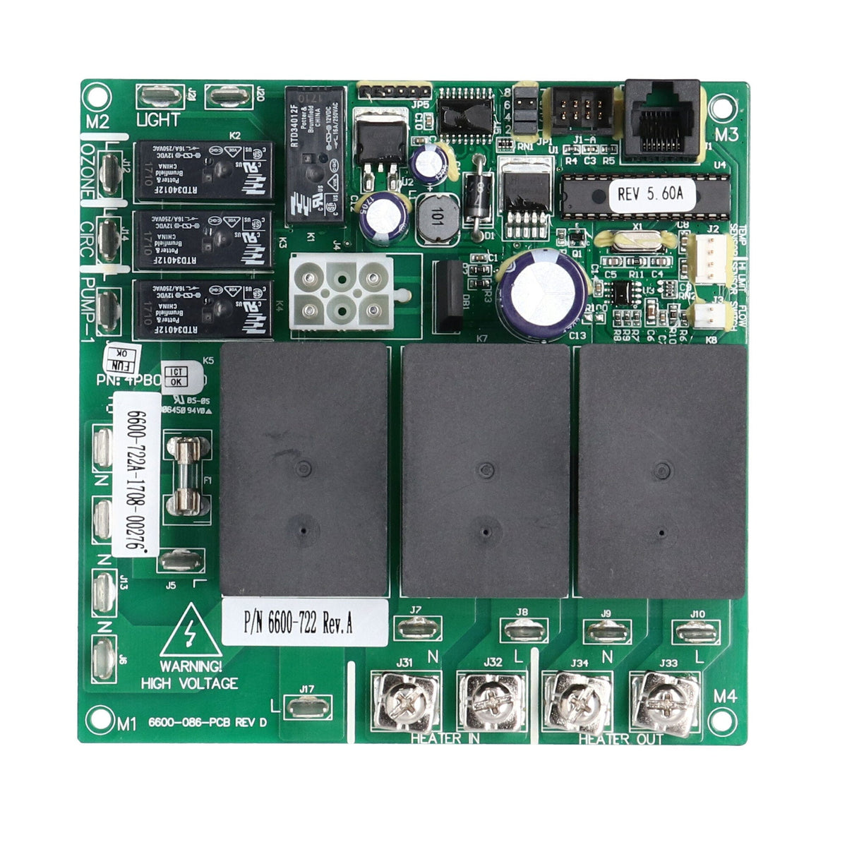Circuit Board, Sundance / Jacuzzi, LX-10, Rev 5.03+, 2002 +, w/3 Big Relays, 1-Pump, No Circ Pump : 6600-722