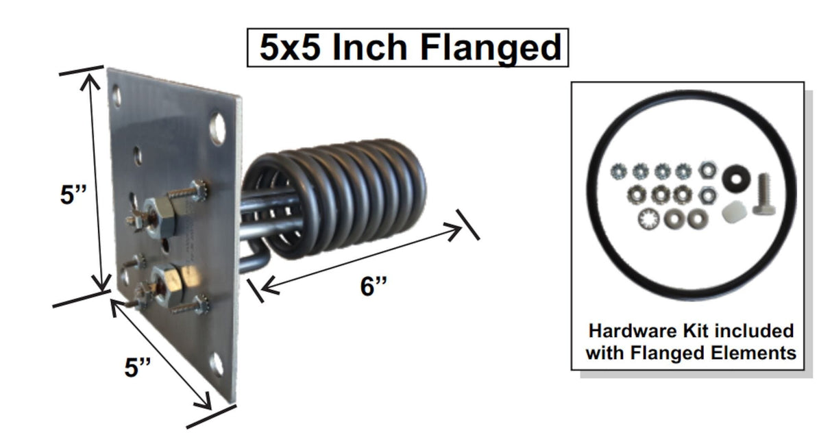 Heater Element, Titanium, Square Flange, 5" x 5", 5.5kW, 230V, 5.5" Immersion : 12-0010F-K