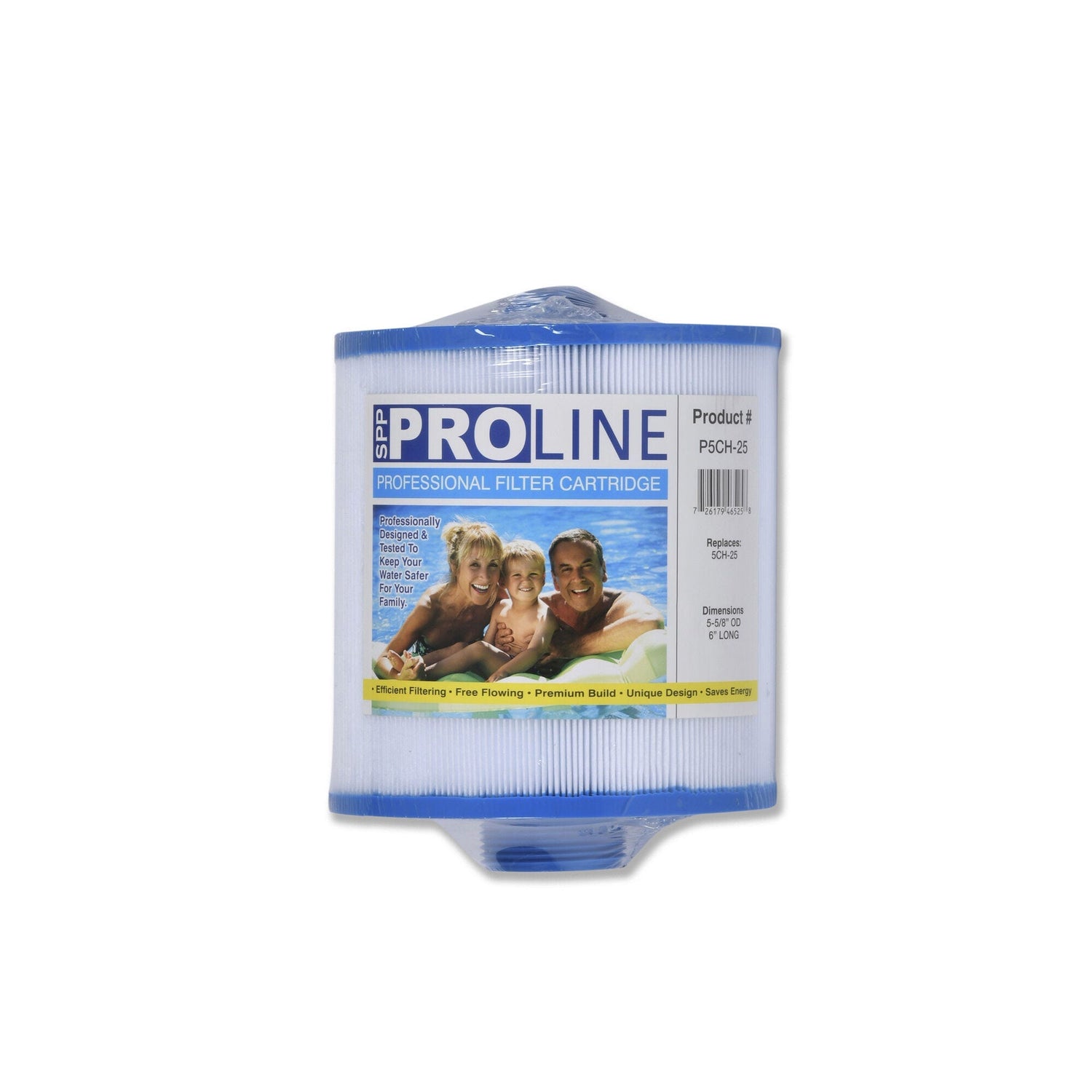 Filter Cartridge, Proline, Diameter: 5-5/8", Length: 6",Top: semi-circular Handle,Bottom: 1-1/2", 25Sq: P5CH-25
