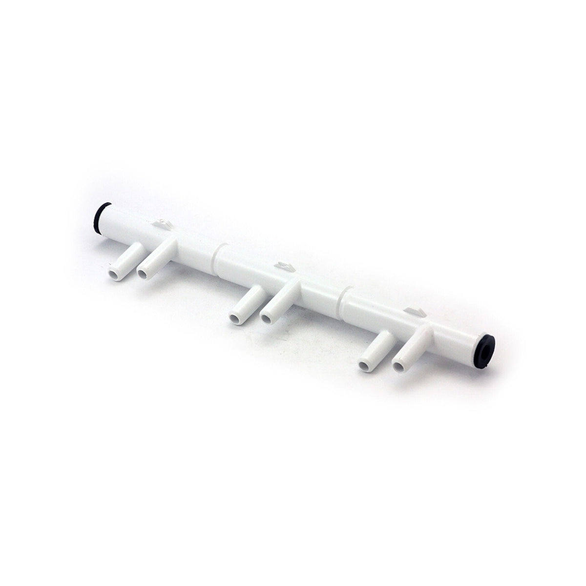 Manifold, PVC, Waterway, 2, 4, 6 Port, 6 3/4"RB x 6 3/8"SB w/ 1 End Plug : 672-6970