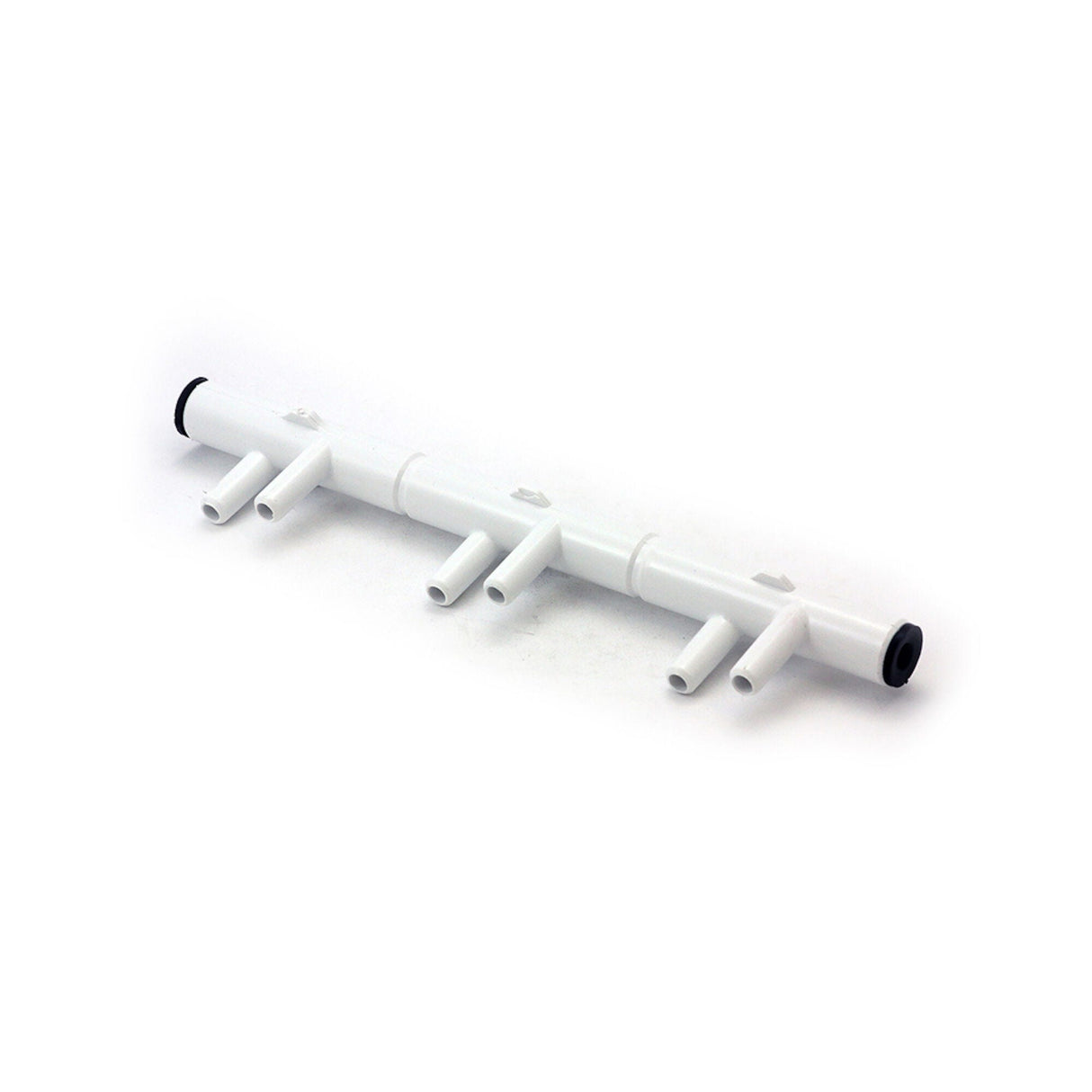 Manifold, PVC, Waterway, 2, 4, 6 Port, 6 3/4"RB x 6 3/8"SB w/ 1 End Plug : 672-6970