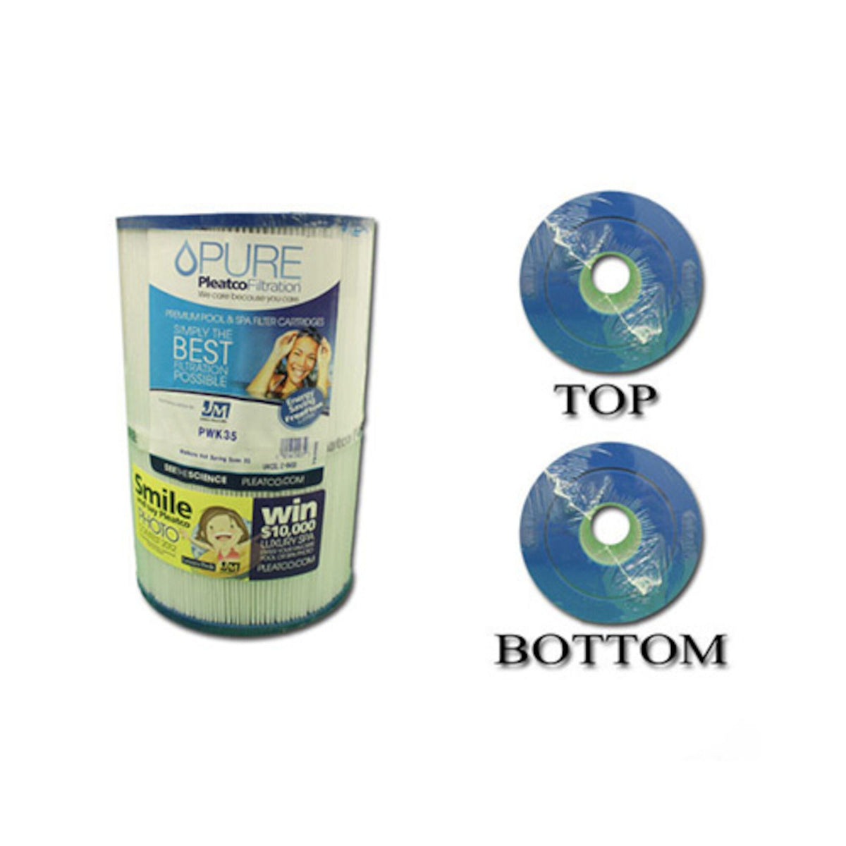 Filter Cartridge, Pleatco, Diameter: 6", Length: 9", Top: 1-15/16"Open, Bottom: 1-15/16" Open, 35 sq ft : PWK35